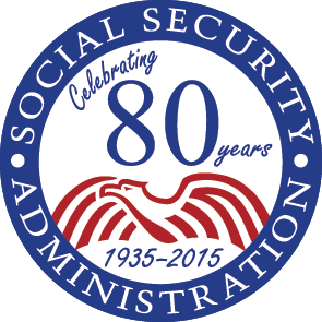 The 80th Anniversary seal of Social Security. The seal has "Celebrating 80 years" written on it.