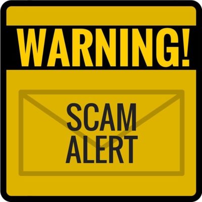 A graphic displaying the text: Warning! Scam Alert