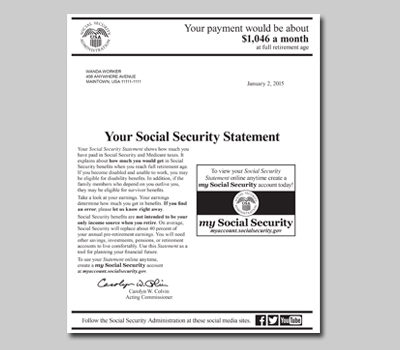 A sample Social Security Statement.