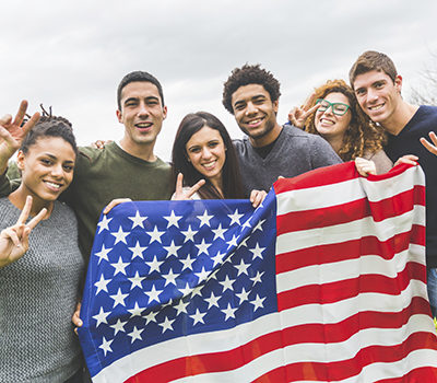 Multiethnic Group of Friends with United States Flag