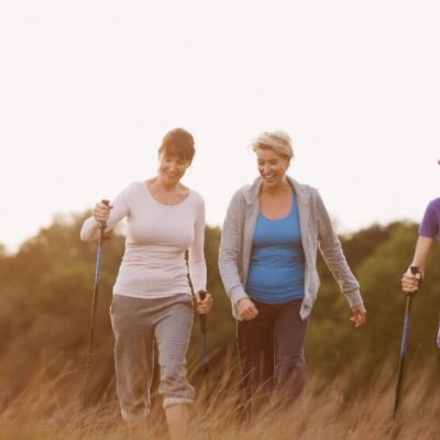 Three women hiking in the wilderness