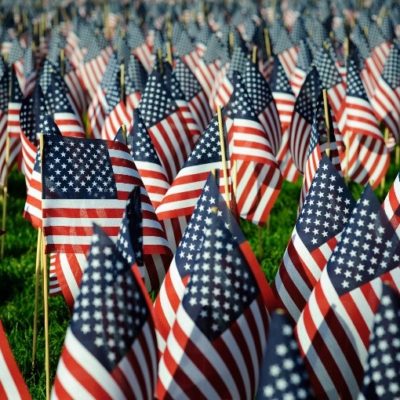 American Flags at in a graveyard in honor of Memorial Day